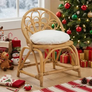 Child's Rattan Armchair With Backrest And Removable Cushion For Ages 2-6 In Natural