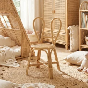 Natural Woven Kids Chair - Bunny Ear Backrest & Round Seat - Eco-Friendly Rattan Toddler Chair For Ages 2-7 (Natural Finish)