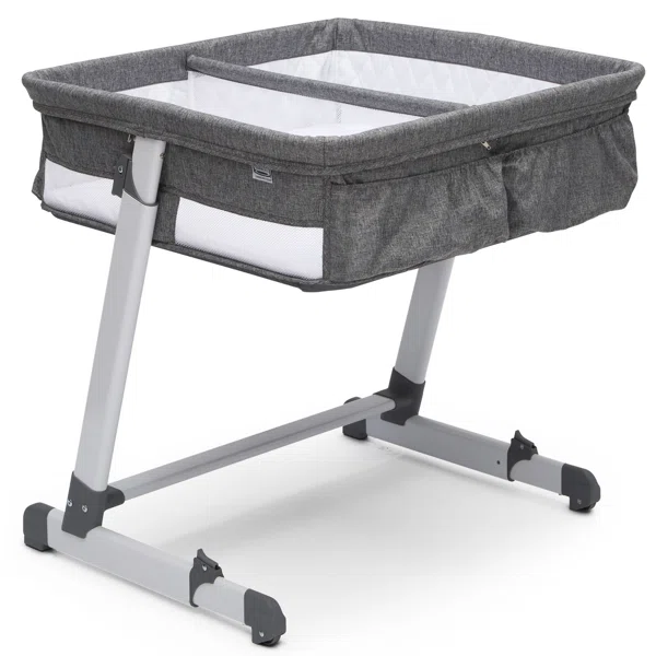 Simmons Kids By The Bed City Sleeper Bassinet for Twins - Height Adjustable Portable Crib, Gray Tweed - Image 2