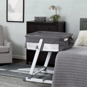 Simmons Kids By The Bed City Sleeper Bassinet for Twins - Height Adjustable Portable Crib, Gray Tweed