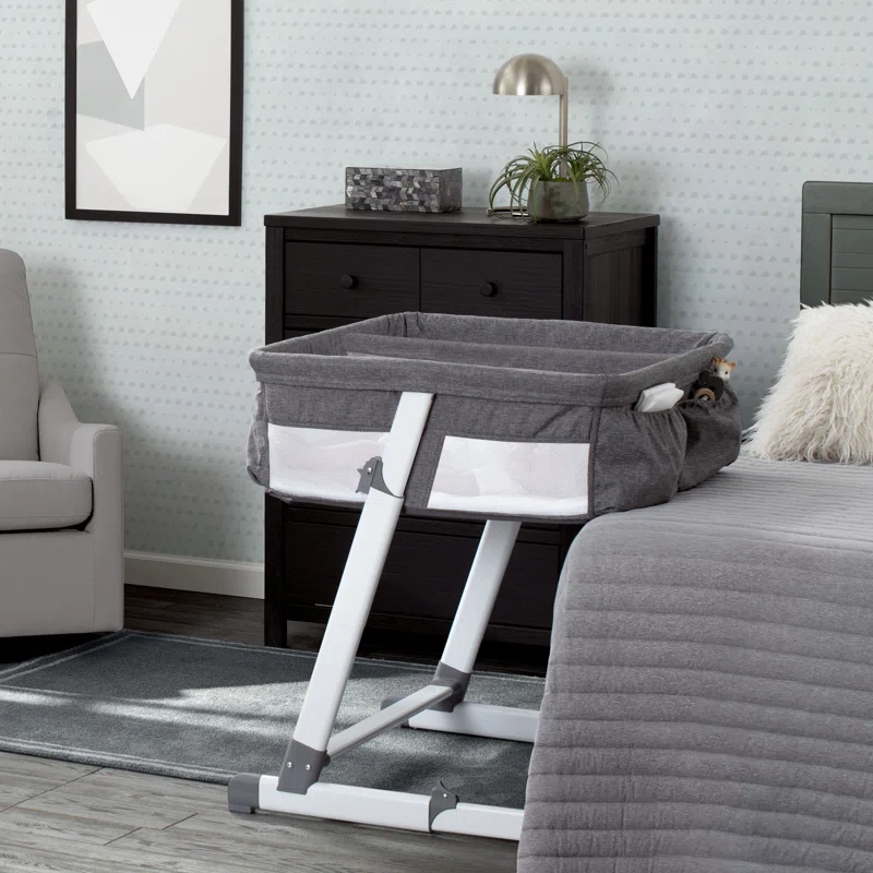Simmons Kids By The Bed City Sleeper Bassinet for Twins - Height Adjustable Portable Crib, Gray Tweed